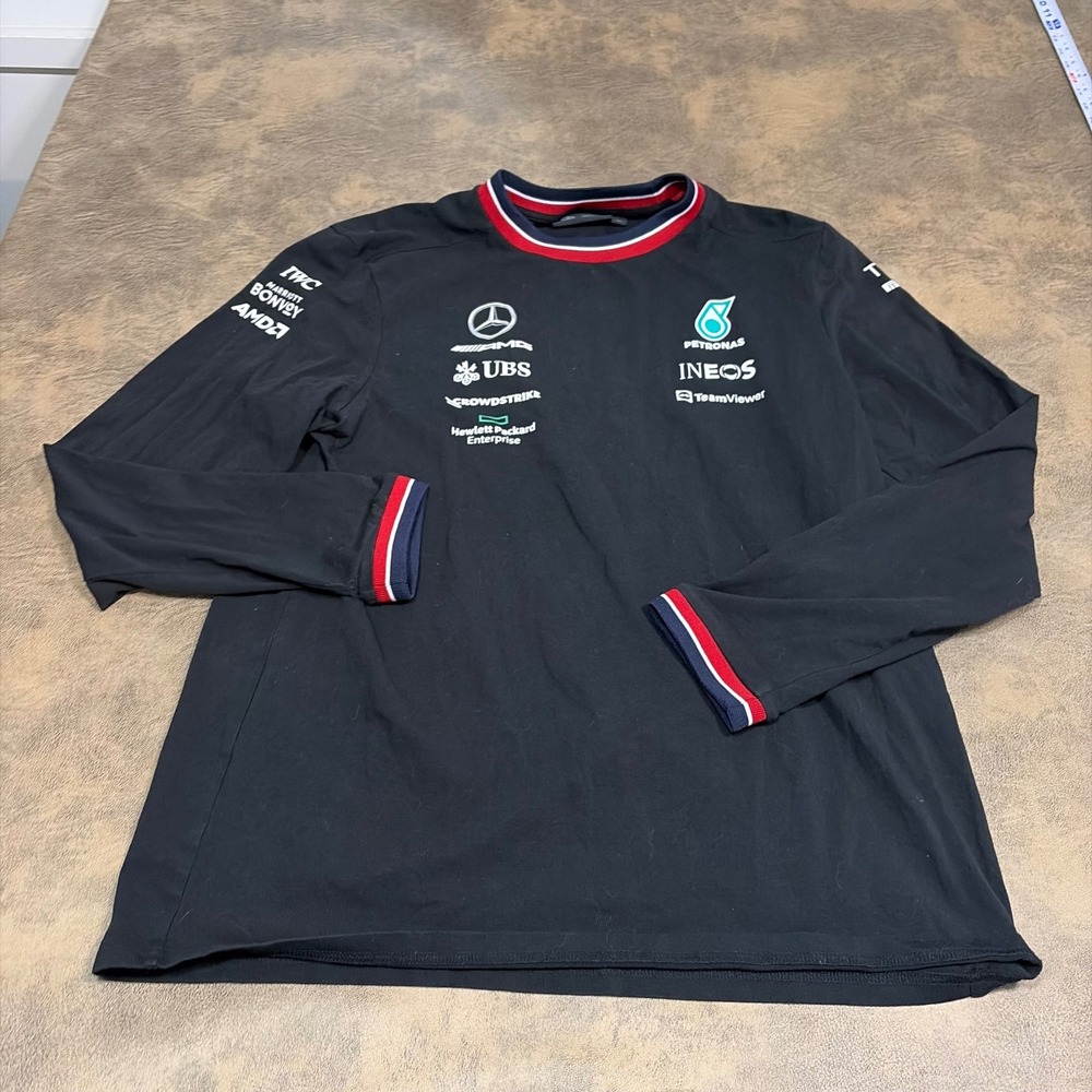 Mercedes AMG Petronas F1 Shirt Mens XL Black Long Sleeve Tommy Hilfiger Logo